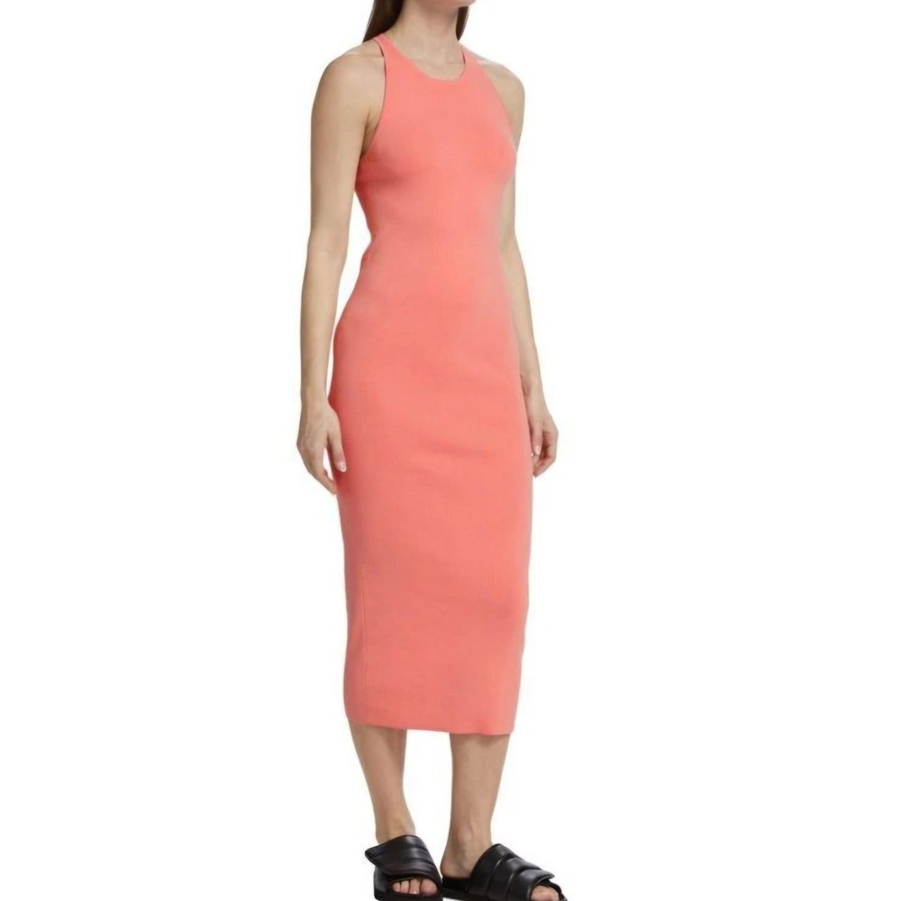 A.L.C. Orange Mini Rib Knit Midi Racerback Bodycon Tank Dress Womens Size M